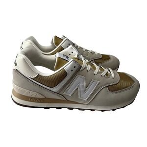 New Balance 574 Mens Tan Gold White Suede Mesh Sneakers U5748DF Size 12